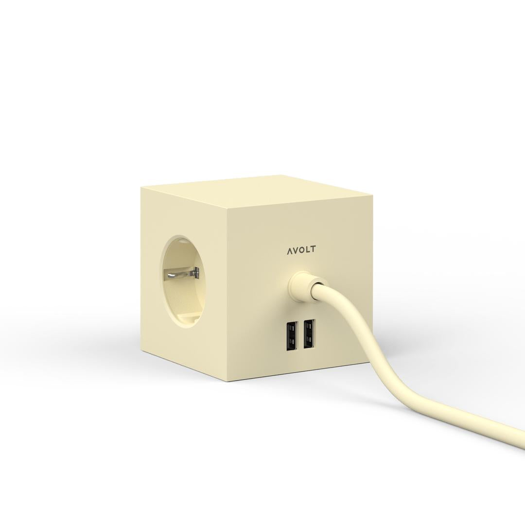 Avolt Square 1 USB - A jatkojohto 1,8m | Keltainen | Ice Yellow - Dekoja.net