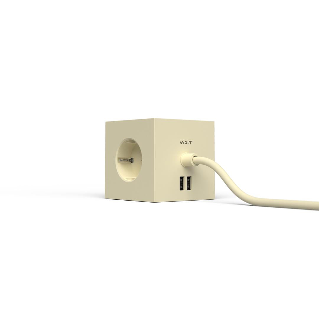 Avolt Square 1 USB - A jatkojohto 1,8m | Keltainen | Ice Yellow - Dekoja.net