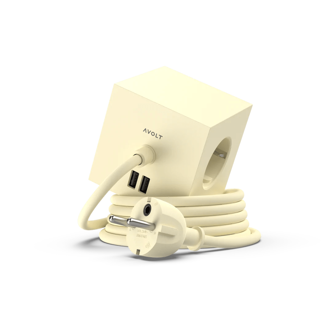 Avolt Square 1 USB - A jatkojohto 1,8m | Keltainen | Ice Yellow - Dekoja.net