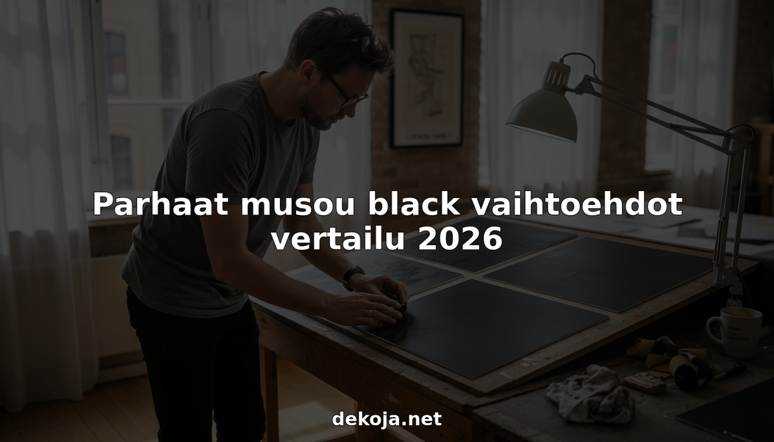 Muotoilija vertailee eri ultramustien maalien sävyjä.