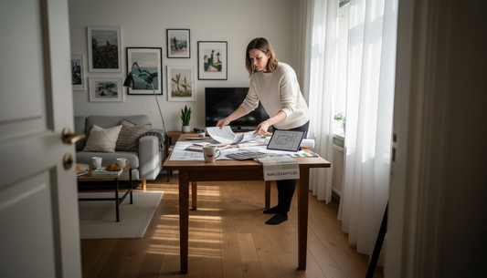 Sisustussuunnittelija hahmottelee tilaratkaisuja pohjapiirustusten avulla