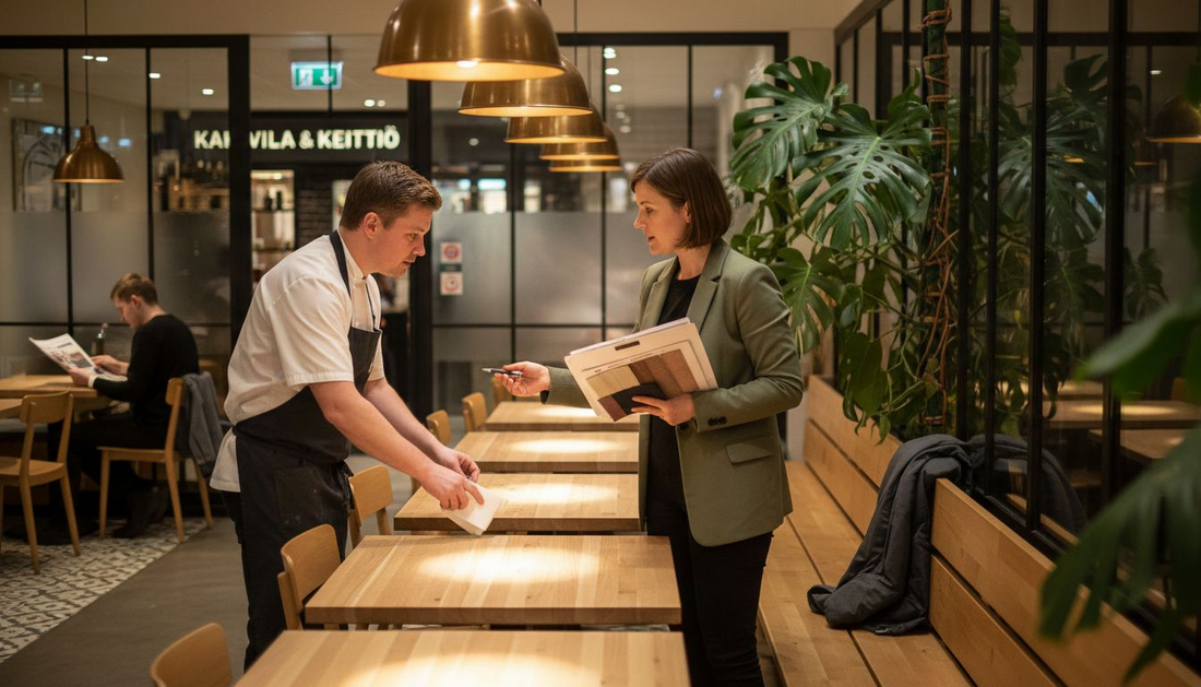 Modernin ravintolan sisustussuunnittelija ja keittiömestari