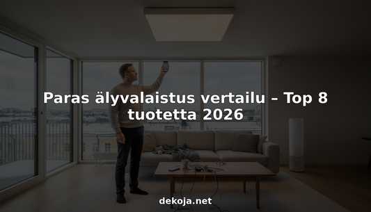 Helsinkiläismies säätää älyvalojaan kotonaan.