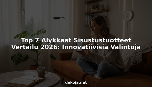 Nykyaikainen olohuone, jossa älykkäät sisustustuotteet tekevät arjesta sujuvampaa.