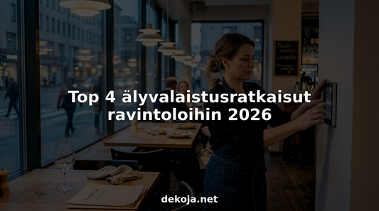 Ravintolapäällikkö säätää älyvalaistusta pöydässä varmistaakseen viihtyisän tunnelman.