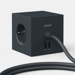 Stockholm Black Avolt Square 1 jatkojohto usb 3