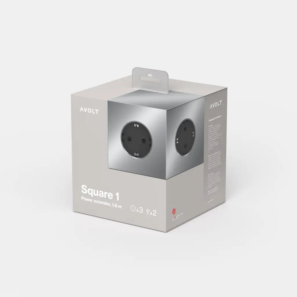 Avolt Square 1 USB - A jatkojohto 1,8m | Alumiini | Aluminium - Dekoja.net