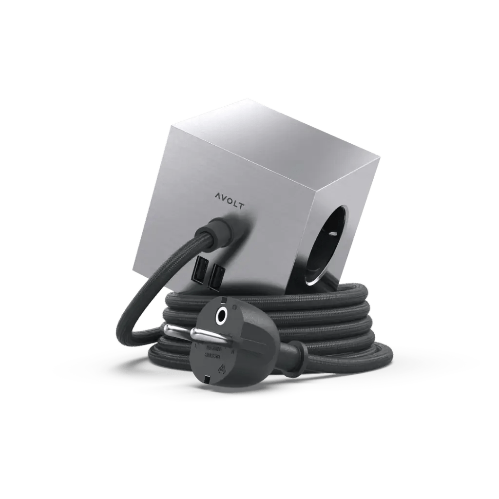 Avolt Square 1 USB - A jatkojohto 1,8m | Alumiini | Aluminium - Dekoja.net