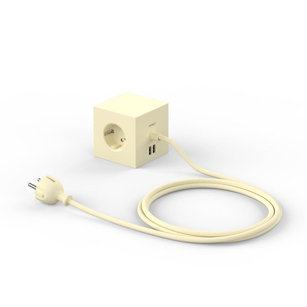Avolt Square 1 USB - A jatkojohto 1,8m | Keltainen | Ice Yellow - Dekoja.net