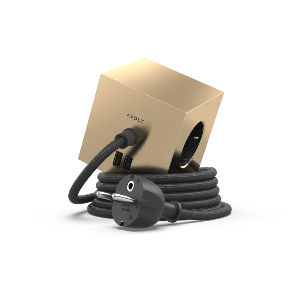Avolt Square 1 USB - A jatkojohto 1,8m | Messinki | Brass Finnished - Dekoja.net