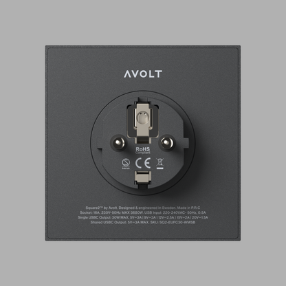 Avolt Square 2 USB -C wall socket | Stockholm Black