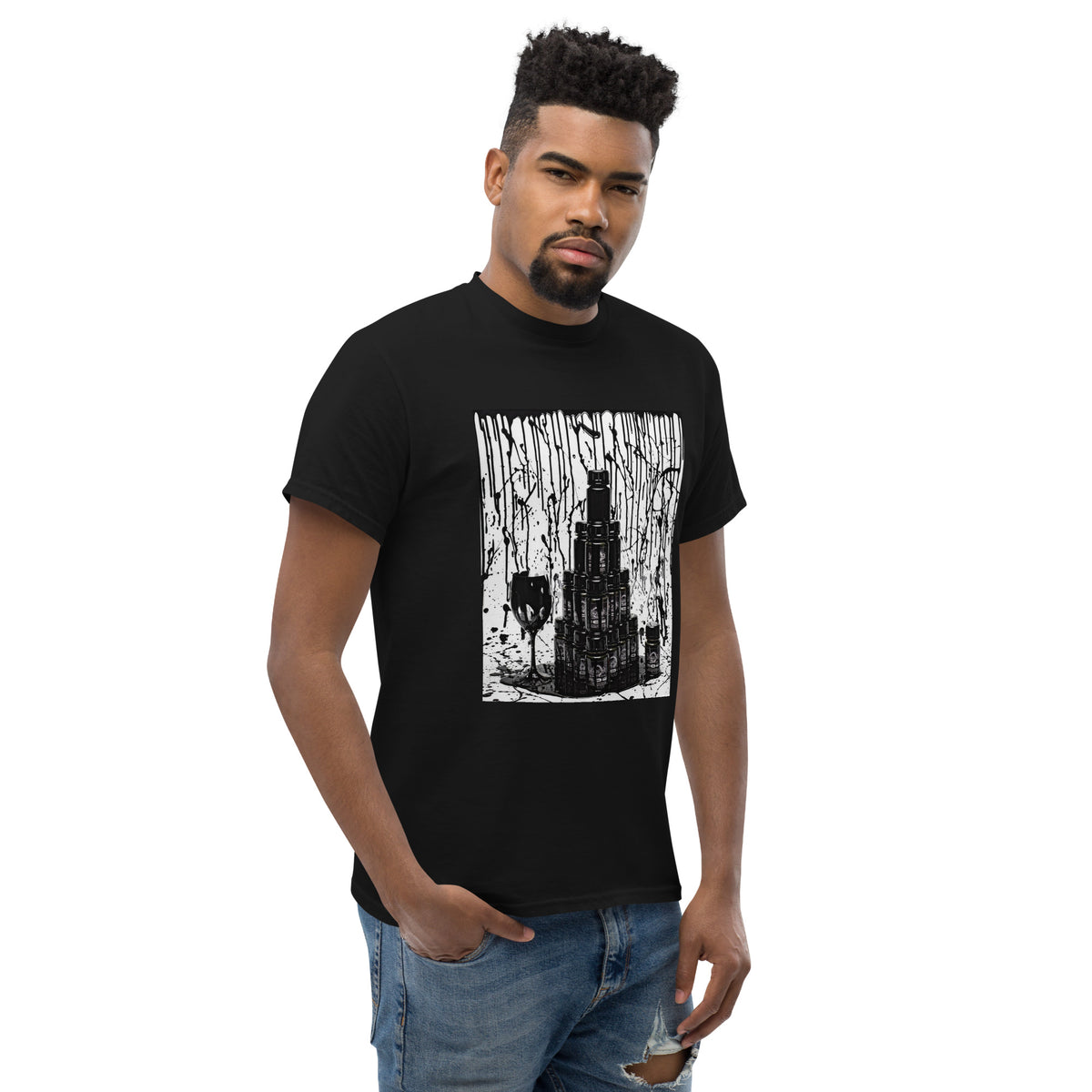 Musou Tower unisex T-paita, musta – oikealta edestä