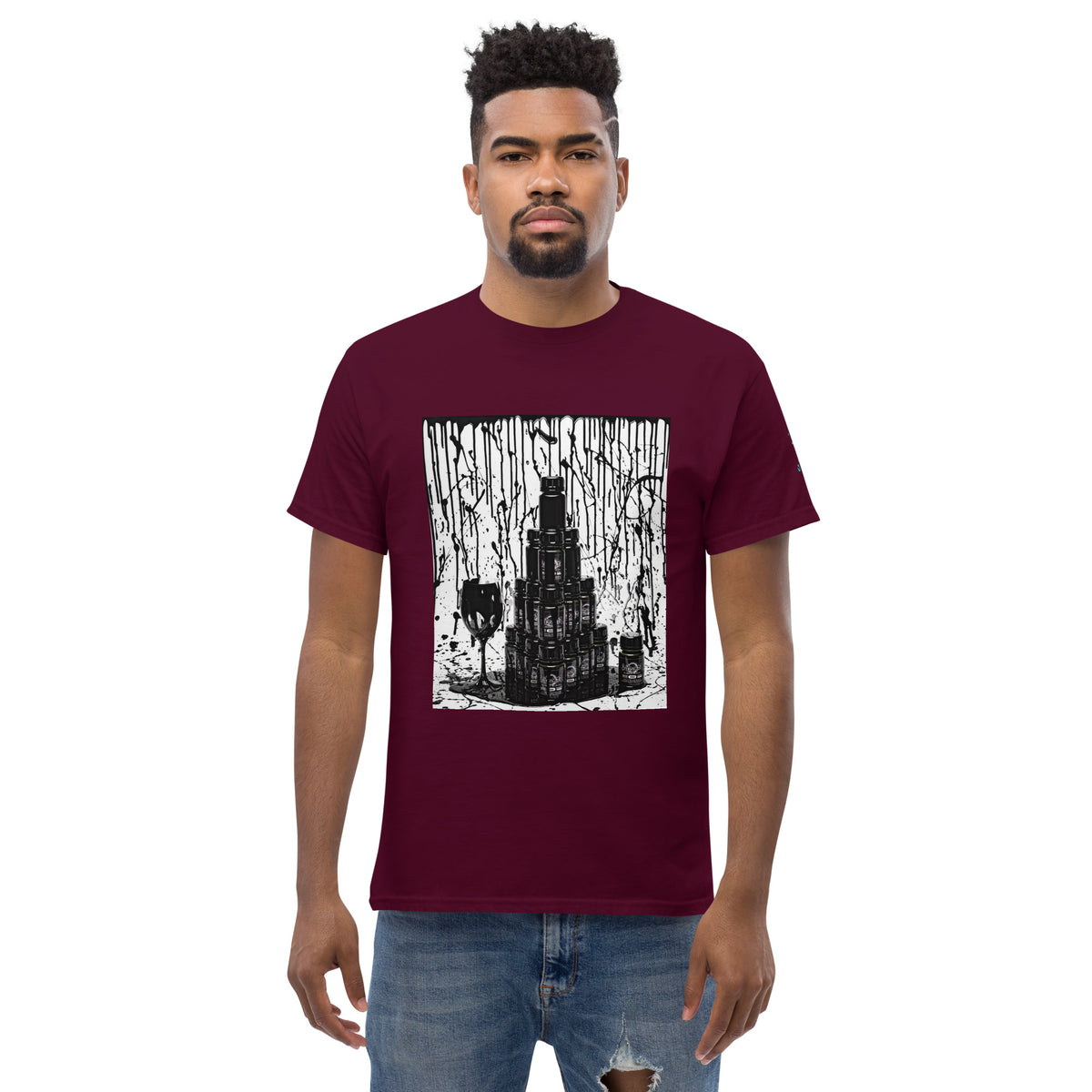 Musou Tower unisex T-shirt, burgundy – front