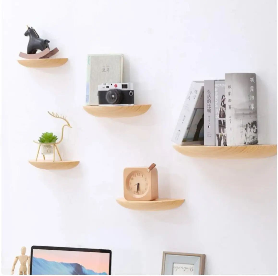 Wooden semi-circular wall shelf