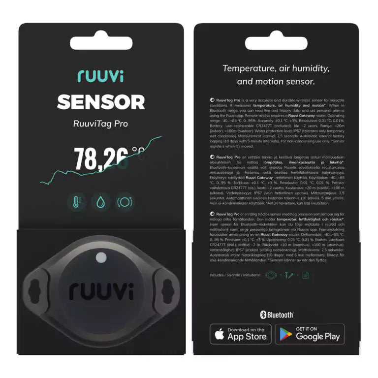 RuuviTag® Pro langaton Bluetooth-anturi 2in1 "vesitiivis"
