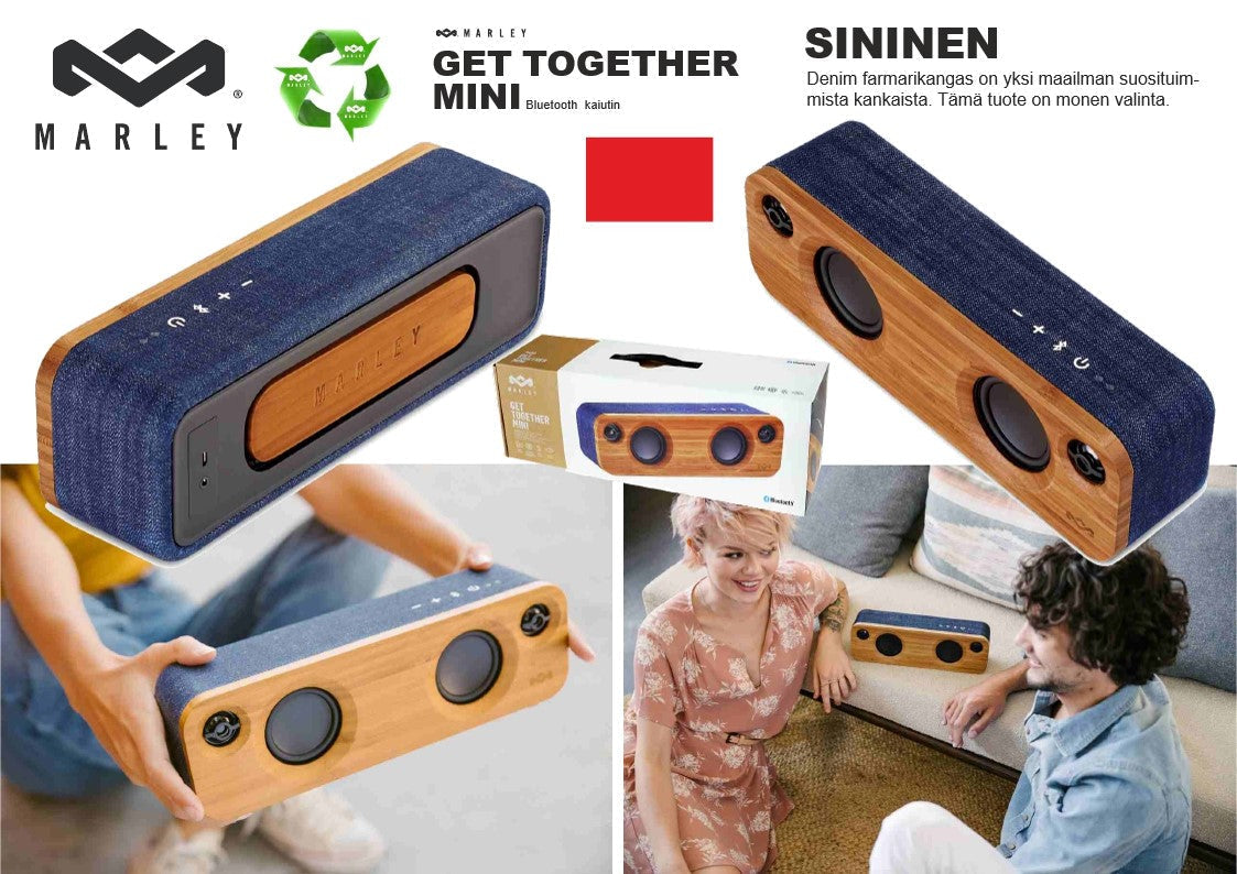 House of Marleyn Get Together Mini -bluetooth kaiutin Denim – Kristallinkirkas ääni, kestävä muotoilu ja langaton vapaus